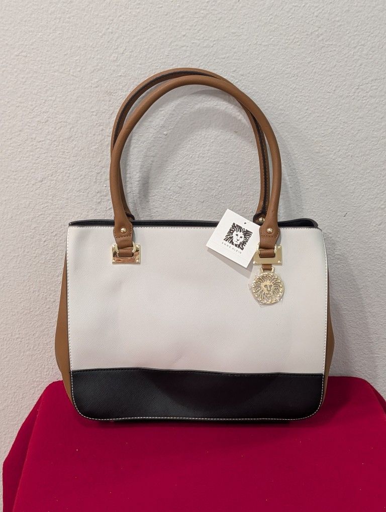 Anne Klein Tote Bag white, black, and brown with gold-tone hardware Large