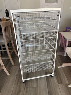 White Rolling Wire Basket Storage Cart
