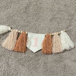 1st Birthday High Chair Banner,  Yarn Tassel Garland, 1 Party Decor, Cake Smash Highchair Banner, Birthday Photo Prop