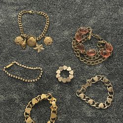 Vintage Costume Jewelry Bracelet Lot + 1 Matching Pin