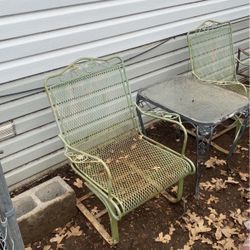 Vintage Wrought Iron Rocking Chairs / Table