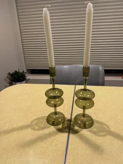 Brand New Beautiful Hand Blown Candle Stick Holders. Green 