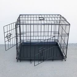 (NEW) $30 Double Door 24” Dog Crate Cage Folding Metal Kennel, Plastic Tray 24x17x19 Inches