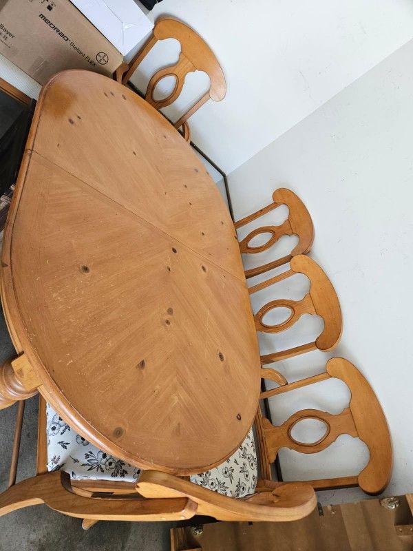 Dining Table With 6 Chairs & Matching Buffet Hutch Wine Rack
