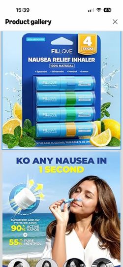 FILLOVE 1s Fast Nausea Relief Nasal Stick with 2-in-1 Motion Sickness Ease, 100% Natural Essential Oils for Pregnant Women, Non-Drowsy Travel Essentia