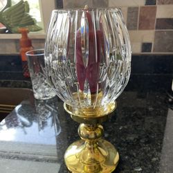 Vintage Stiffel Brass/crystal Hurricane Candle