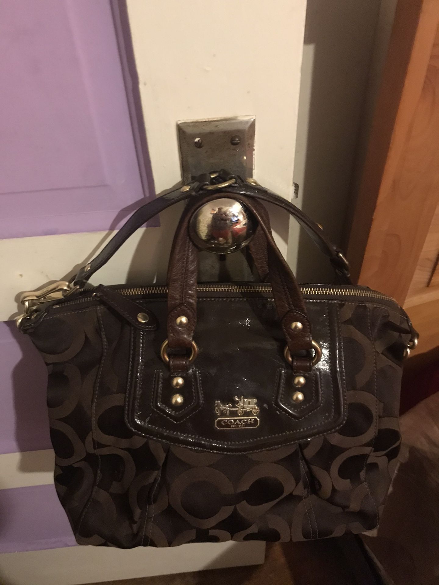 Coach Madison Op Art Audrey Khaki/Dark Brown Bag
