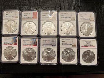 Lot of (10) NGC MS69 American Silver Eagles (2002–2026)
