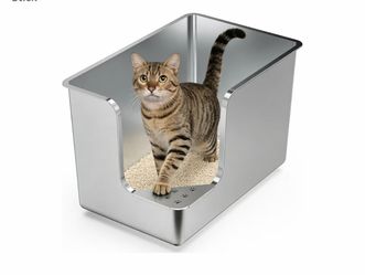 Stainless Steel Litter Box 15" High-Sides for Large Cat, Non-Stick