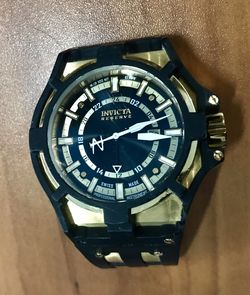 Invicta Akula II Quarts Watch Reserve Collection Model No. 0630 Akula GMT Black Dial Black Polyurethane Watch