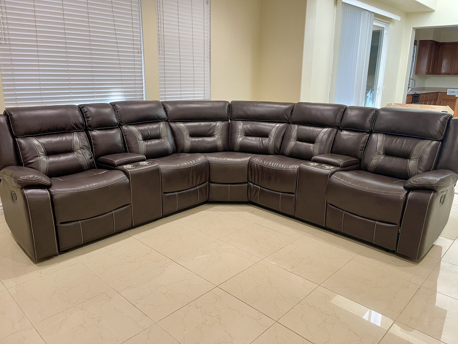 Brown Leather Sectional Sofa With Reclining Seats