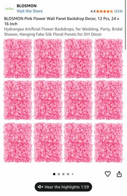 BLOSMON Pink Flower Wall Panel Backdrop Decor. BRAND NEW!