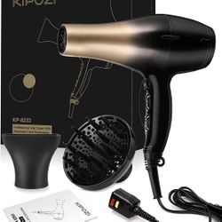KIPOZI 1875W Professional Hair Dryer, Nano Ionic Fast Dry Hair Blow dryer with Diffuser and Concentrator, 2 Speed 3 Heat Cool Shot Setting, Low Noise 