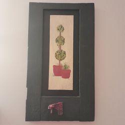 Hand Painted Tapestry on Vintage 60's Wooden Shutter