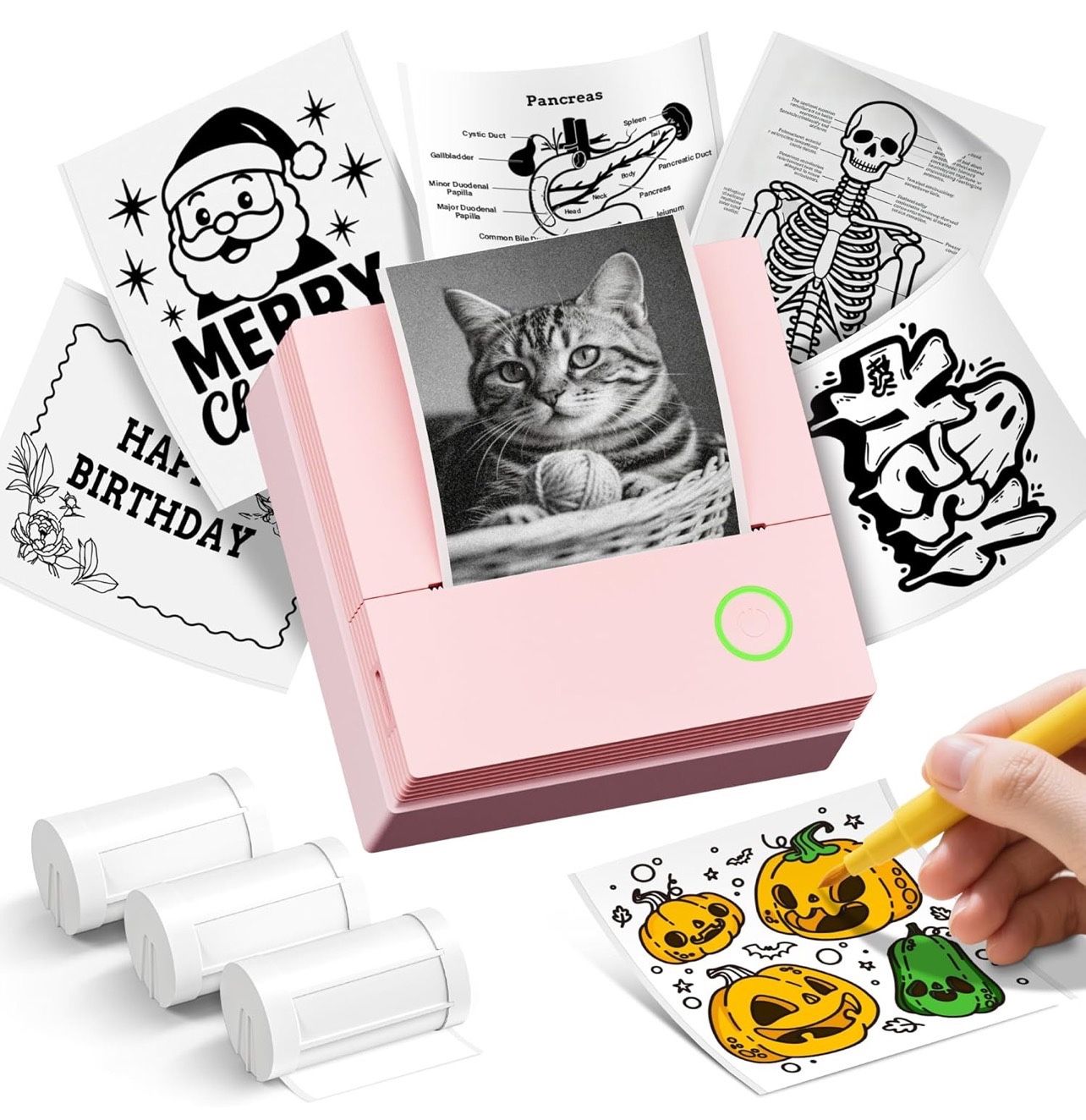 Sticker Printer, PM290C Portable Mini Printer, Inkless Bluetooth Sticker Maker with 3 Rolls Paper, Impresora Portátil for Notes, Journal, DIY, Gift, P