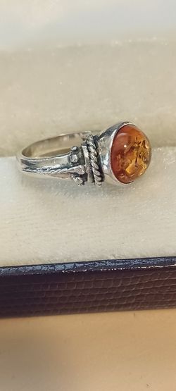 Vintage Sterling Silver Baltic Amber ring women's size 7 Thailand