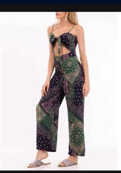BANDANA JUMPSUIT CUTOUT WAIST HIDDEN ZIPPER