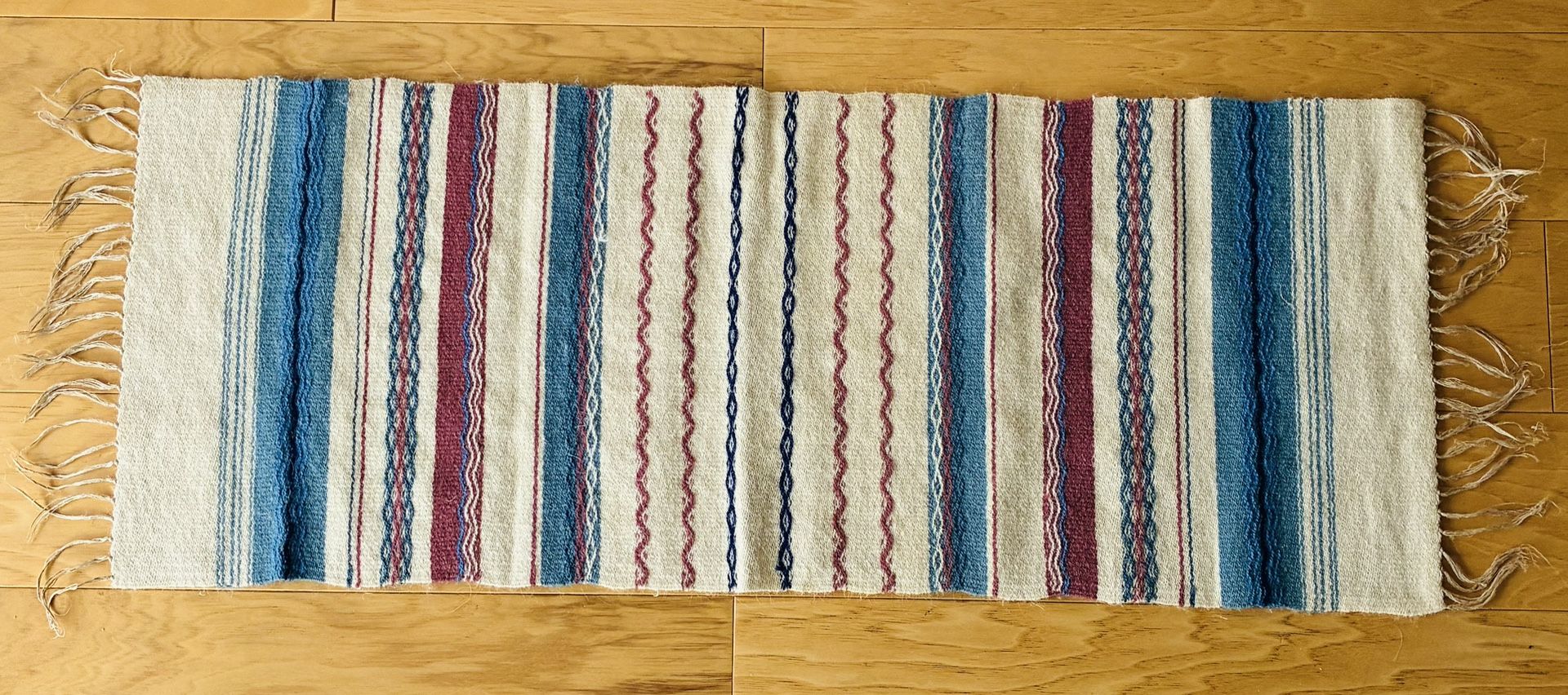 Woven Wool Runner, Multi Color, 13” wideX38” long w/fringe.