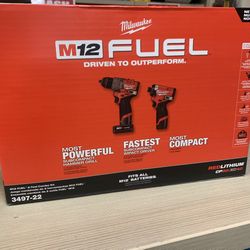 Milwaukee New Kit Hammer Drill And Impact Fuel m12 Batteries And Charger 