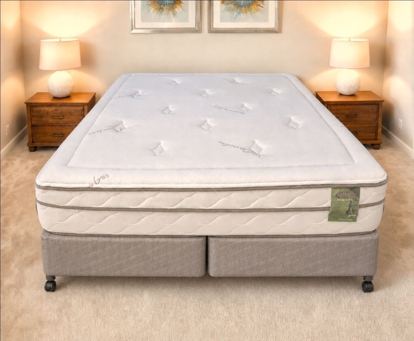 Very Nice Queen Natura Pillowtop Mattress, Boxspring and Metal Bed Frame