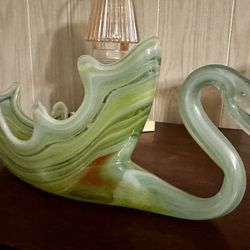 Hand blown Vintage Glass Swan Bowl