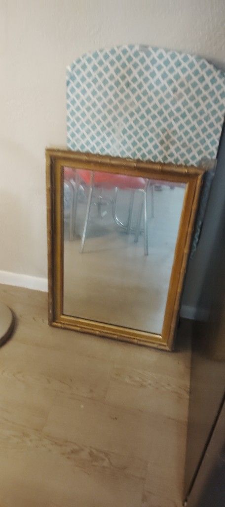 Antique 1970s Art Deco Mirror Gold/Bamboo Frame Rectangle 27" x 20"