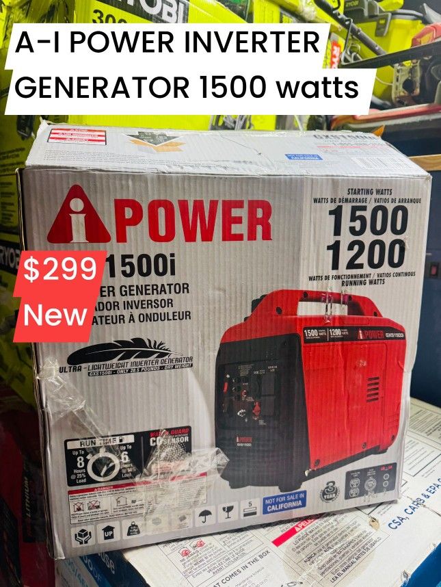 I POWER GAS 1500 WATTS INVERTER SUPER QUIET GENERATOR NEW 