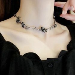 Rose Vines Antique Silver Tone Choker Necklace