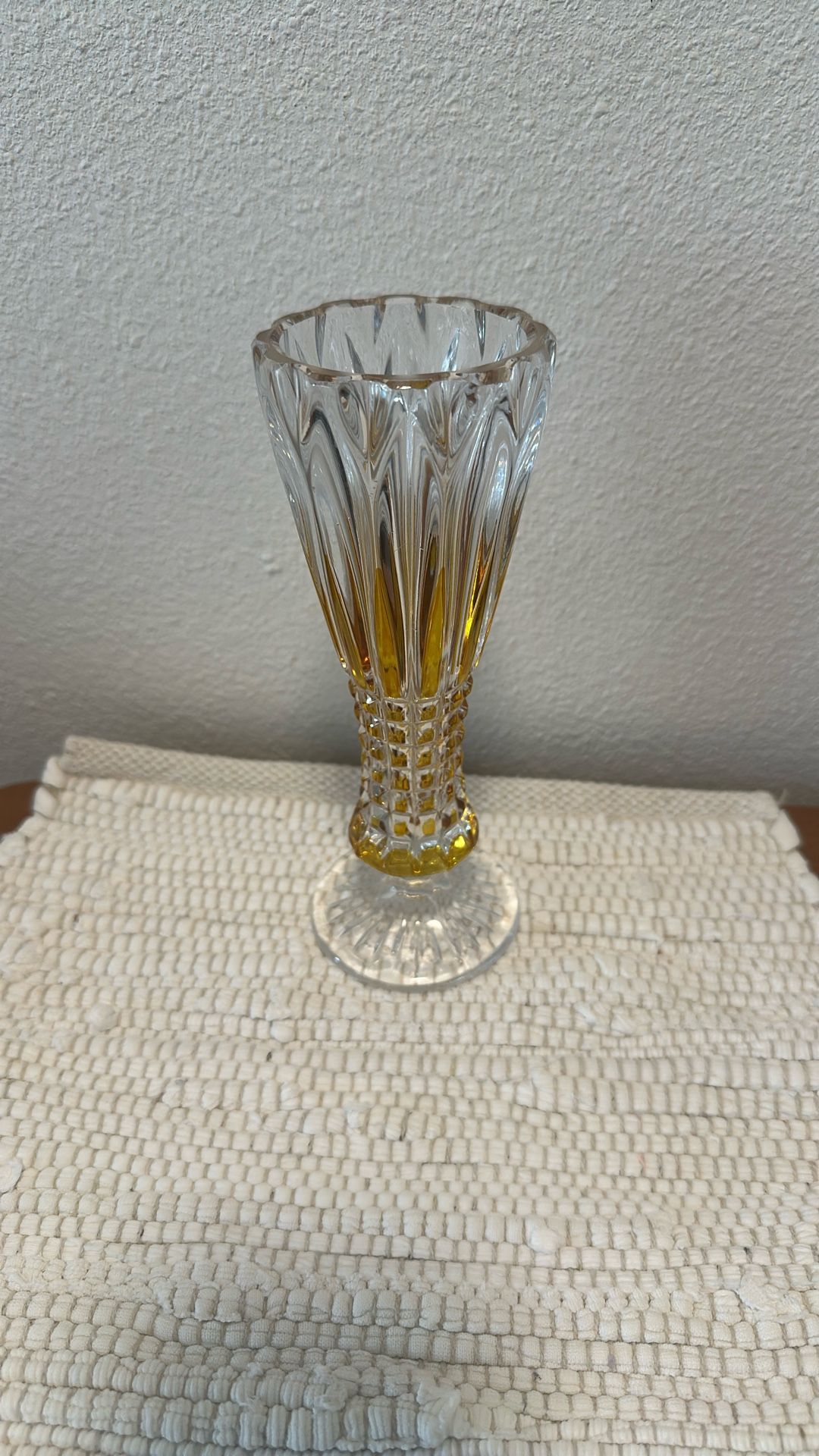 Czech Bohemian Topaz Citrine Board Glass Bud Vase