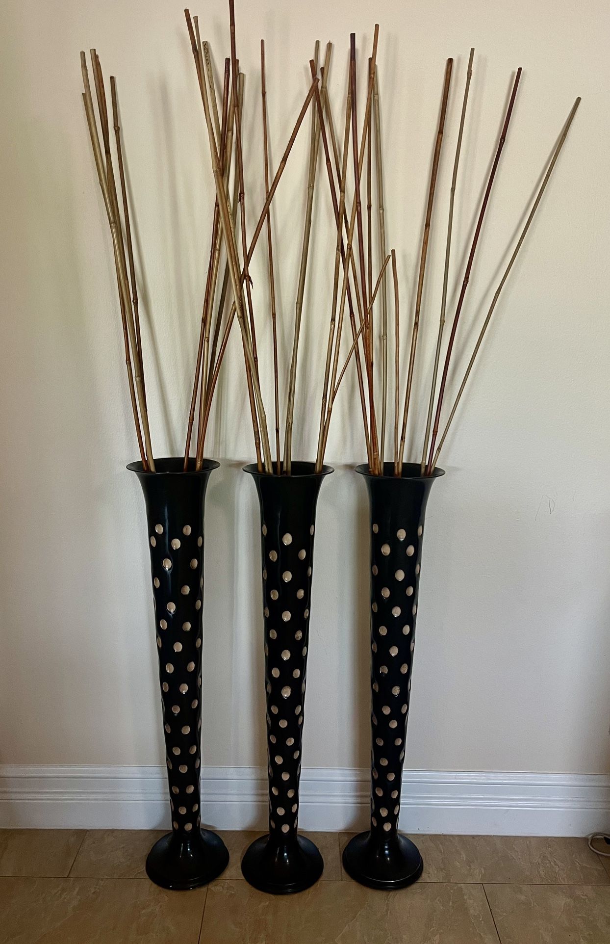 3 Metal Floor Vases 3ft