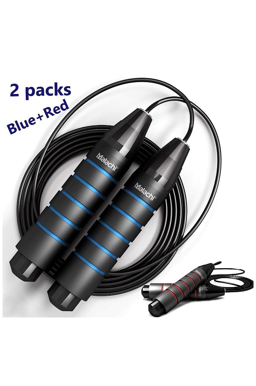 （2 pack）Jump Rope,Tangle-Free Ball Bearing Speed Rope Cable Skipping Rope,Adjustable Jumping Rope Workout with Memory Foam Handles for Women Men Kids