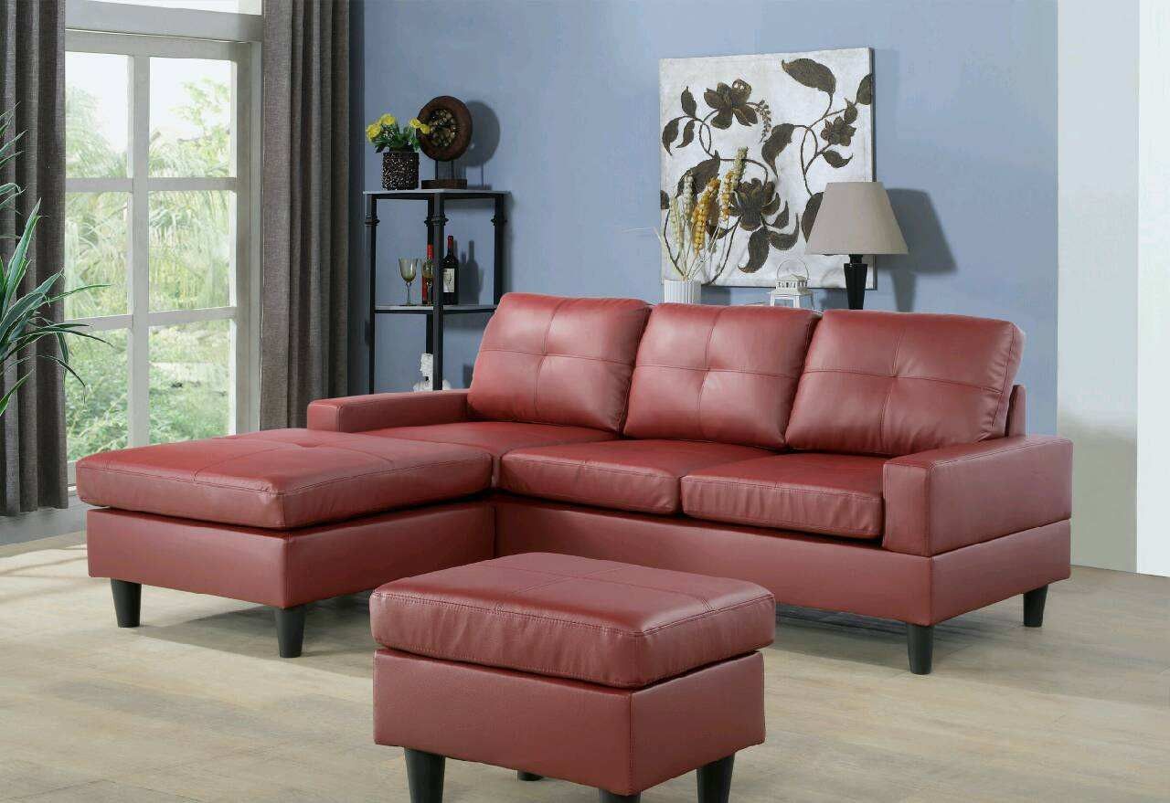Brand New Red Leather Sectional With A Reversible Chaise & Matching Footrest