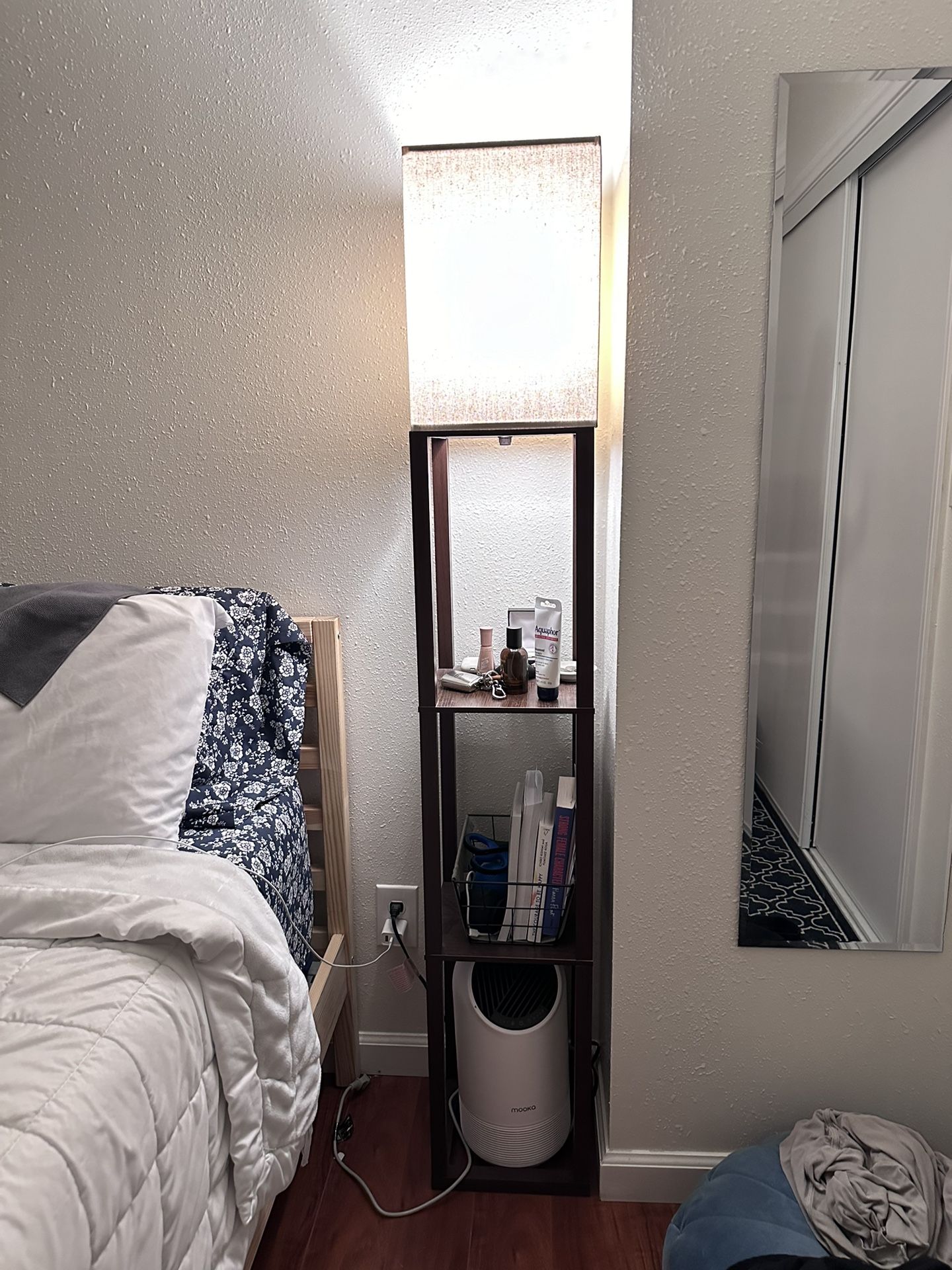 2 Tier Floor Lamp With Shelves Wood Warm Light