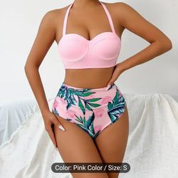 offer

Flirty Halter Ruched Bikini Set - Vibrant Tropical Print - High Waisted Push-Up - 2 Piece Swimsuit Set for Women - Fashionable Swimwear in Pink