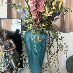 Big Glass Vase With Artificial Flowers