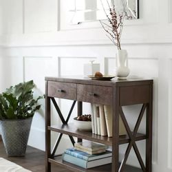Threshold Console Table 2 Drawer Shelf Espresso Brown