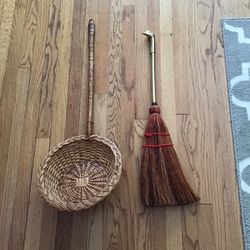 Decorative Whisk Broom And Wicker Church Offering/Collection Basket 