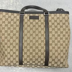 Gucci Beige Brown Shoulder Bag 449169000926 Authentic GG Canvas Leather Large Tote Laptop Luxury Brand Fashion