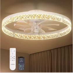 addlon Ventiladores de techo con luces y control remoto, ventilador de techo de montaje empotrado de perfil bajo de 24 pulgadas, Fandelier LED regulab