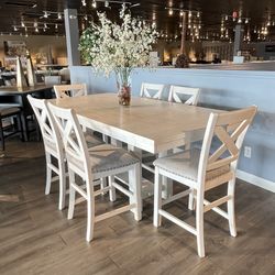 White 7PC Counter Height Dining Room Set 