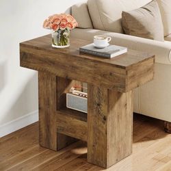 Brand New!  Rustic Brown Farmhouse Sofa Side Table / End Table w/ 2-Tier