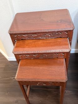 Carved Wood Nesting Tables Set of 3