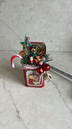 Christmas Santa Claus with reindeer vintage ornament decoration handmade Christmas tin