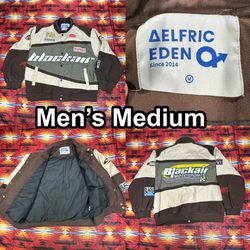 Aelfric Eden Blackair Patchwork Motorsports Racing Brown Jacket Men's Sz Medium