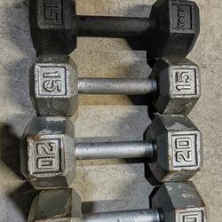 20 and 15 lb dumbbells