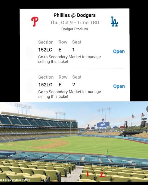 2 NLDS Tickets (If Necessary) On 10/9/25. Loge 152 Row E Aisle Seats 1&2. $270 Each