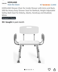 Shower Chair for Inside Shower with Arms and Back, 500 lbs Heavy Duty Shower Seat for Bathtub, Height Adjustable