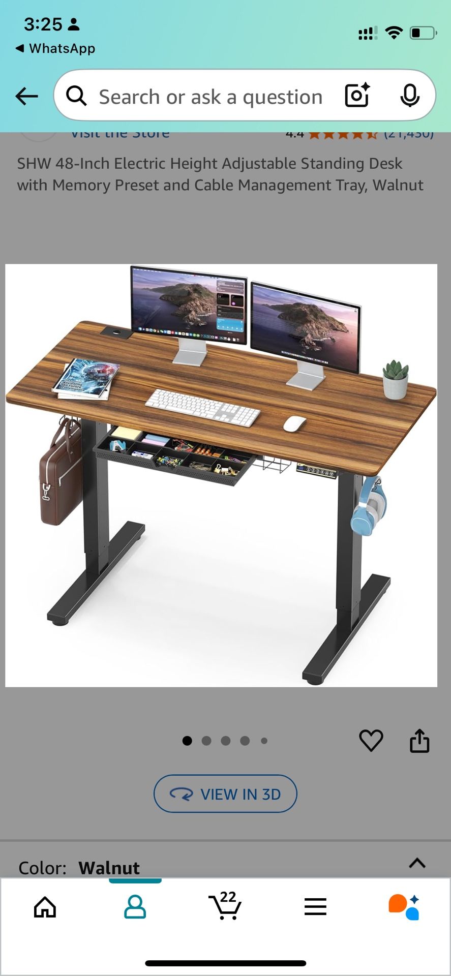 SHW 48-Inch Electric Height Adjustable Standing Desk with Memory Preset and Cable Management Tray, Walnut