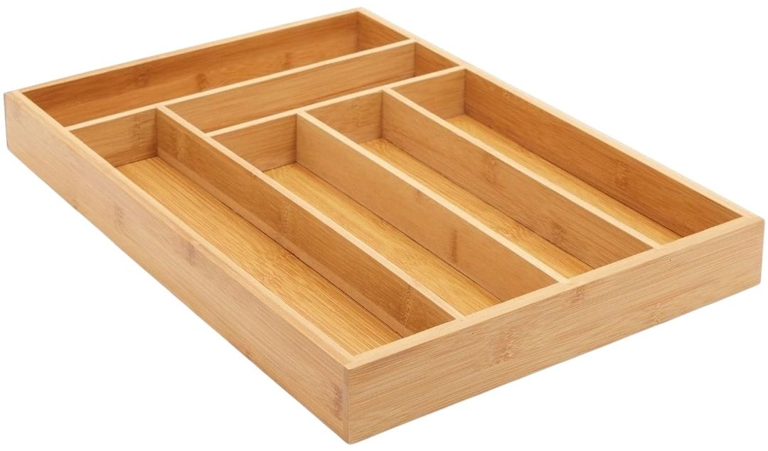 JUVALE Bamboo Drawer Organizer Tray 6 Slot - with Removable Dividers