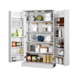 Kitchen Pantry Cabinet, Storage Cabinet with 6 Adjustable Shelves, Space Saving Cupboard Cabinet for Kitchen (White)